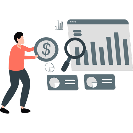 Man searching for an income graph chart  Illustration