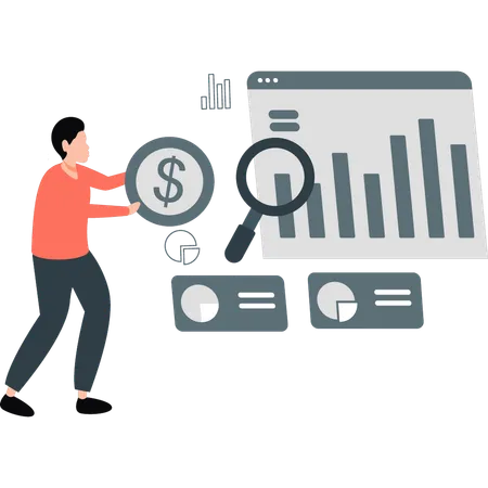 Man searching for an income graph chart  Illustration