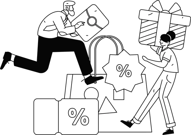 Man searching for discount code online  Illustration