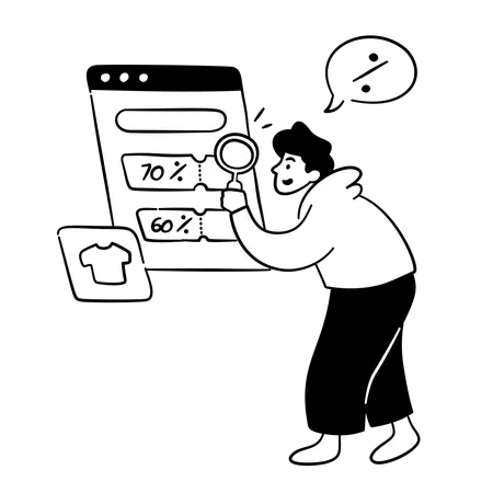Man Searching for Discounts in Online Shopping  Illustration