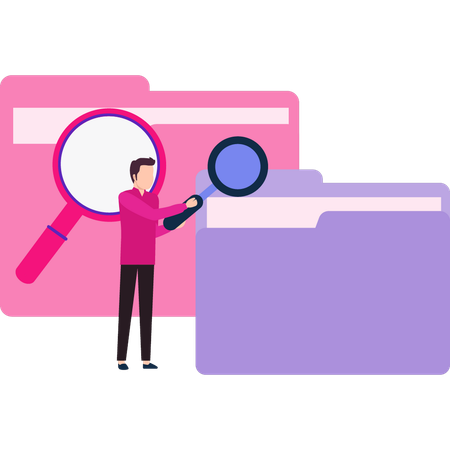 Man Searching For Folder Data  Illustration