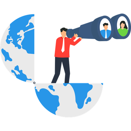 Man searching for global talent  Illustration