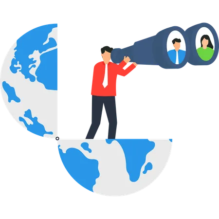 Man searching for global talent  Illustration