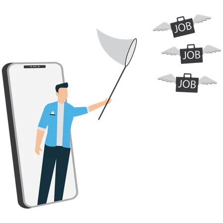 Man Searching for Job Opportunities Online  Illustration