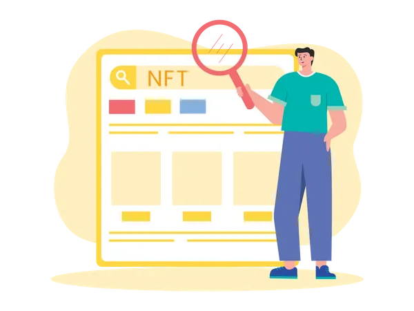 Man searching for NFT online Illustration