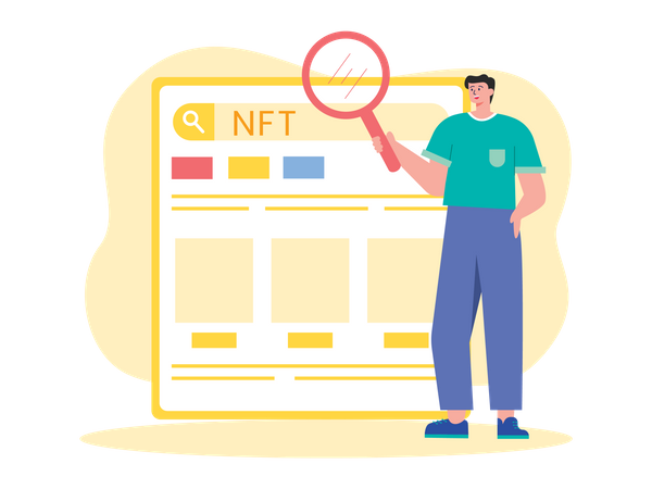 Man searching for NFT online  Illustration