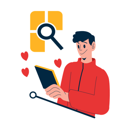 Man searching for partner on dating app  イラスト