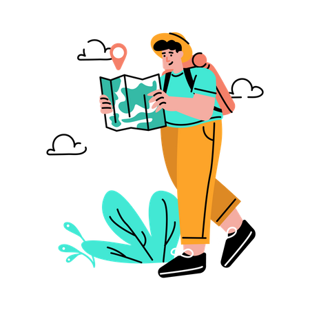 Man searching for place with map  Illustration