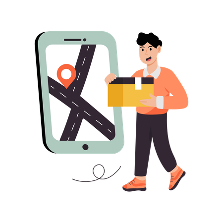 Man searching for Product Delivery location  Illustration