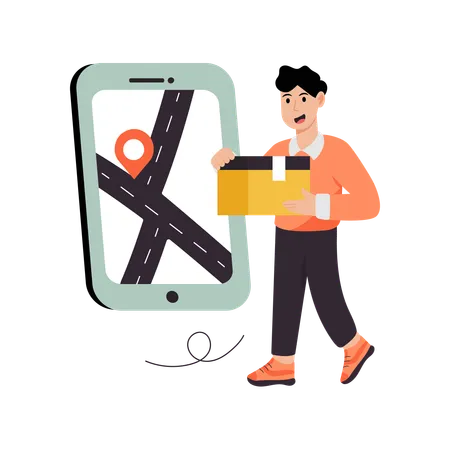 Man searching for Product Delivery location  Illustration