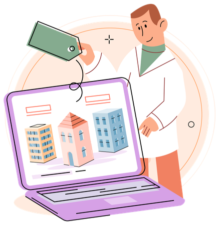 Man searching for residential property online  Illustration