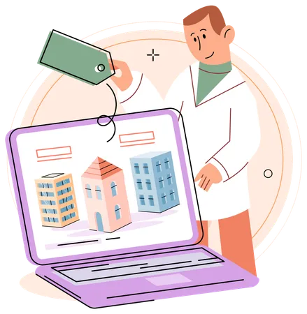 Man searching for residential property online  Illustration