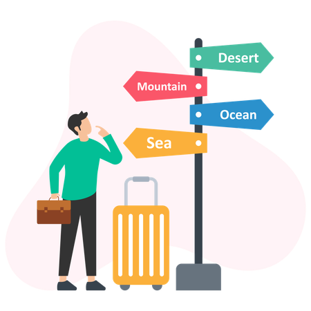 Man searching for travel direction  Illustration