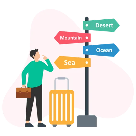 Man searching for travel direction  Illustration