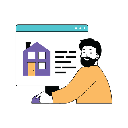 Man searching home online  Illustration