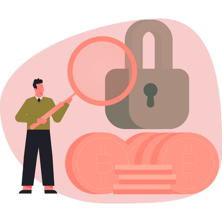 Man searching lock password  Illustration