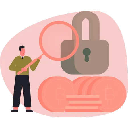 Man searching lock password  Illustration