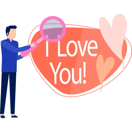 Man searching love you sign in letter  Illustration