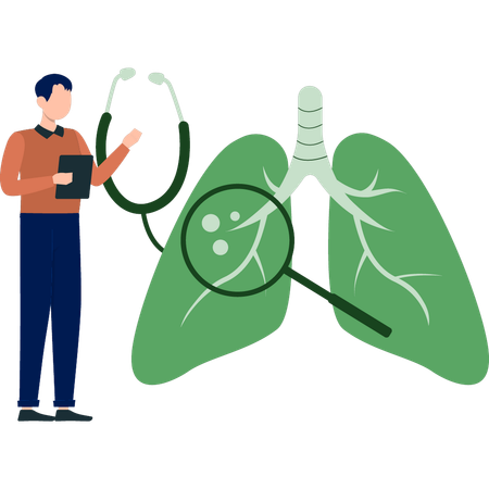 Man searching lungs cancer by using magnifier  Illustration