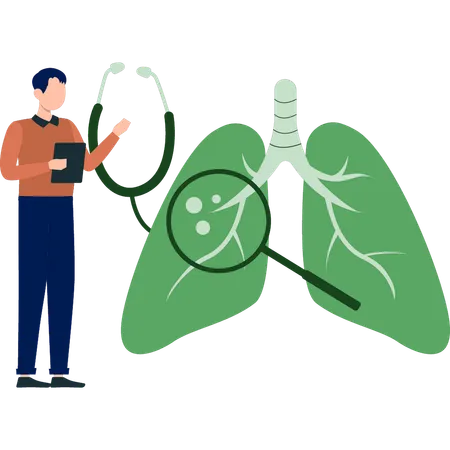 Man searching lungs cancer by using magnifier  Illustration