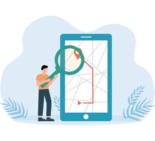 Man searching map direction  Illustration