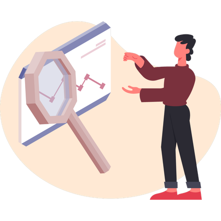 Man searching on analytic graph  Illustration