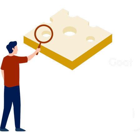 Man  searching on cheese by magnifying glass  Illustration