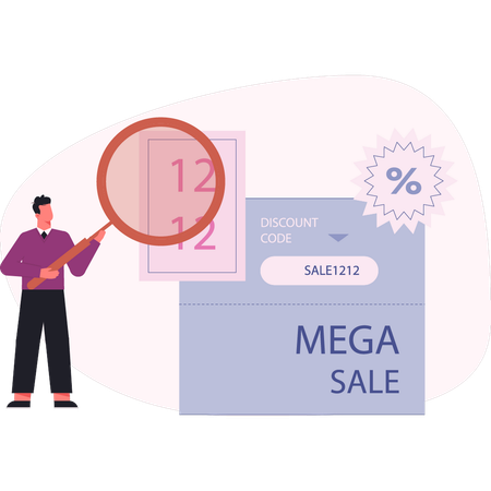 Man searching online mega sale  Illustration