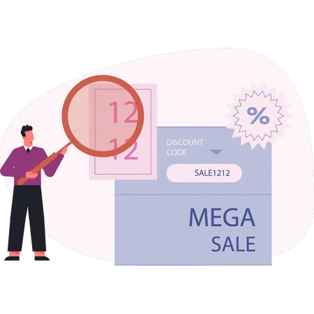 Man searching online mega sale  Illustration