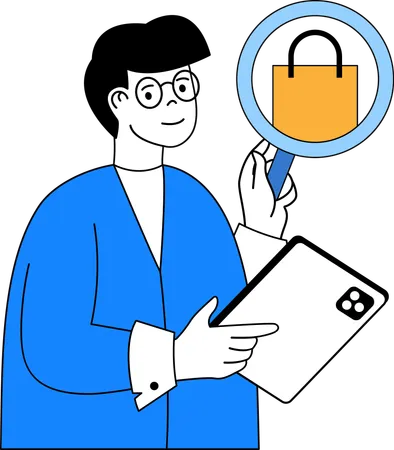 Man searching product on mobile app  Illustration