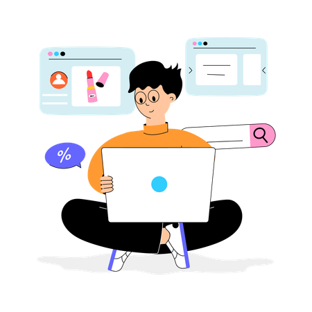Man Searching product on shopping Websites  Illustration