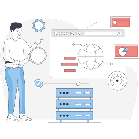 Man  searching server monitoring  Illustration