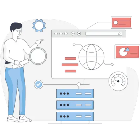 Man  searching server monitoring  Illustration