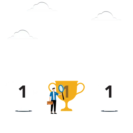 Man Searching Trophy Cup  Illustration