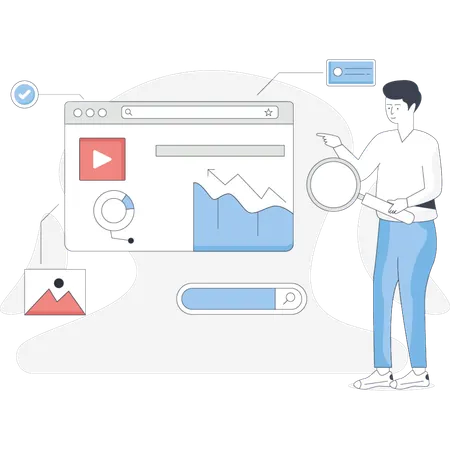 Man  searching web graph  Illustration