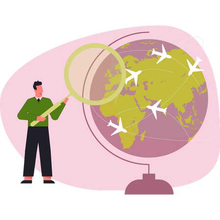 Man searching world location  Illustration