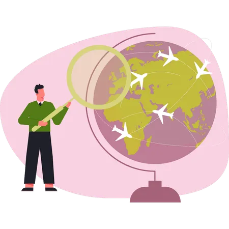 Man searching world location  Illustration