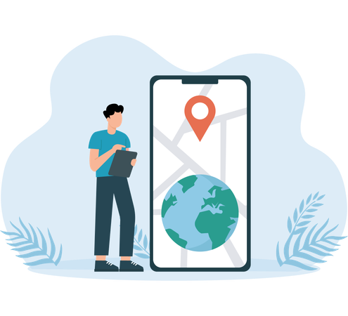 Man searching world map  Illustration