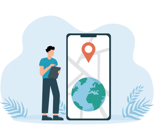 Man searching world map  Illustration