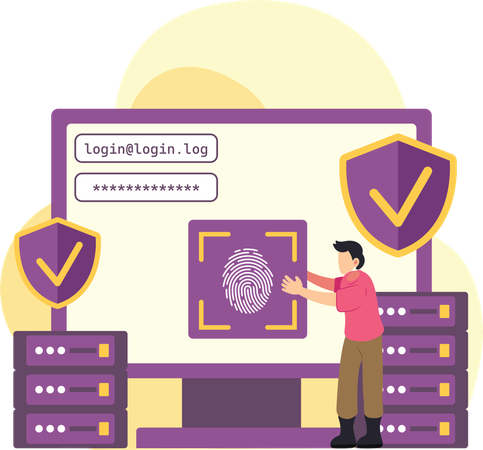 Boy using Fingerprint login on secure system  Illustration