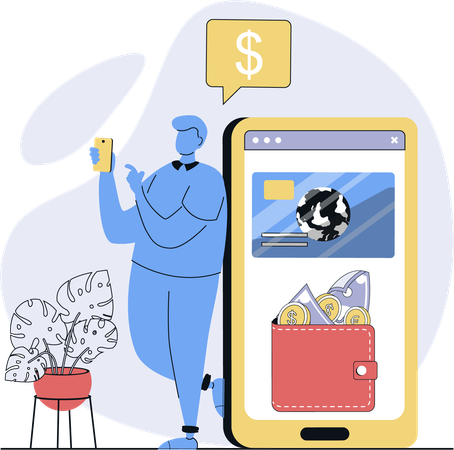 Man secures his money in cash wallet  Illustration