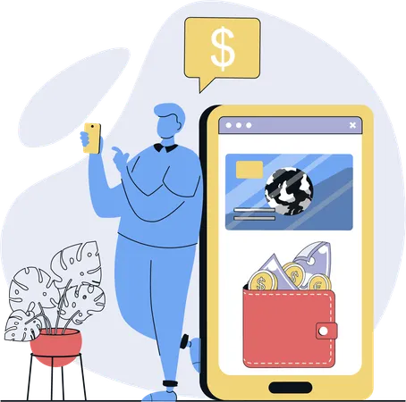 Man secures his money in cash wallet  Illustration