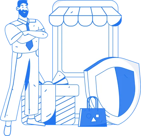 Man secures his shopping  Illustration