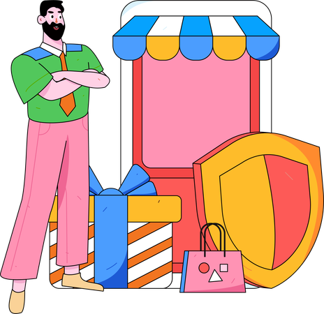 Man secures his shopping  Illustration