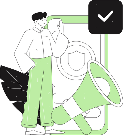 Man secures shopping alerts  Illustration