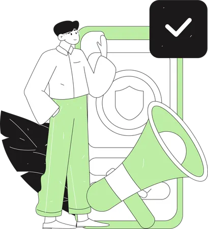 Man secures shopping alerts  Illustration
