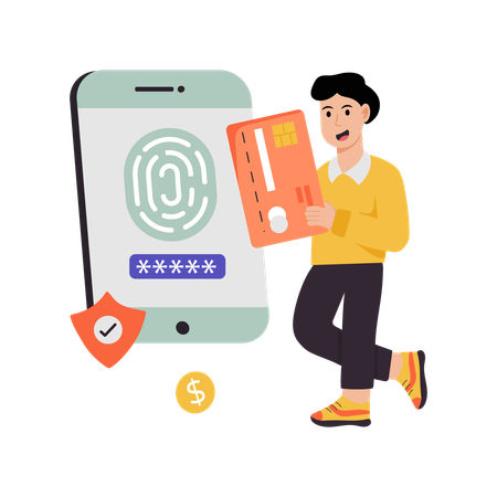 Man Securing Card Using Fingerprint  Illustration