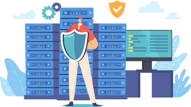 Man securing database server  Illustration