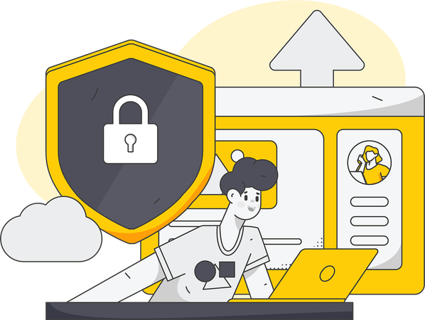 Man securing device against online fraud  Illustration