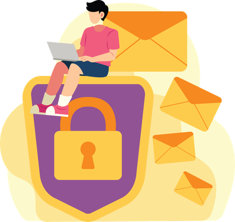 Man securing private email messages  Illustration